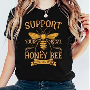 Honey Bee Black Gold T Shirt Bumble Buzz Trendy Summer Casual